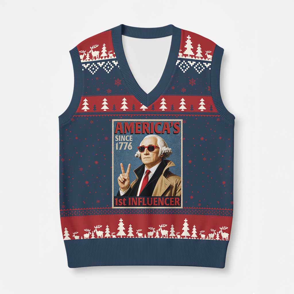 George Washington America's 1st Influencer V-Neck Knit Sweater Vest Funny Founding Father USA