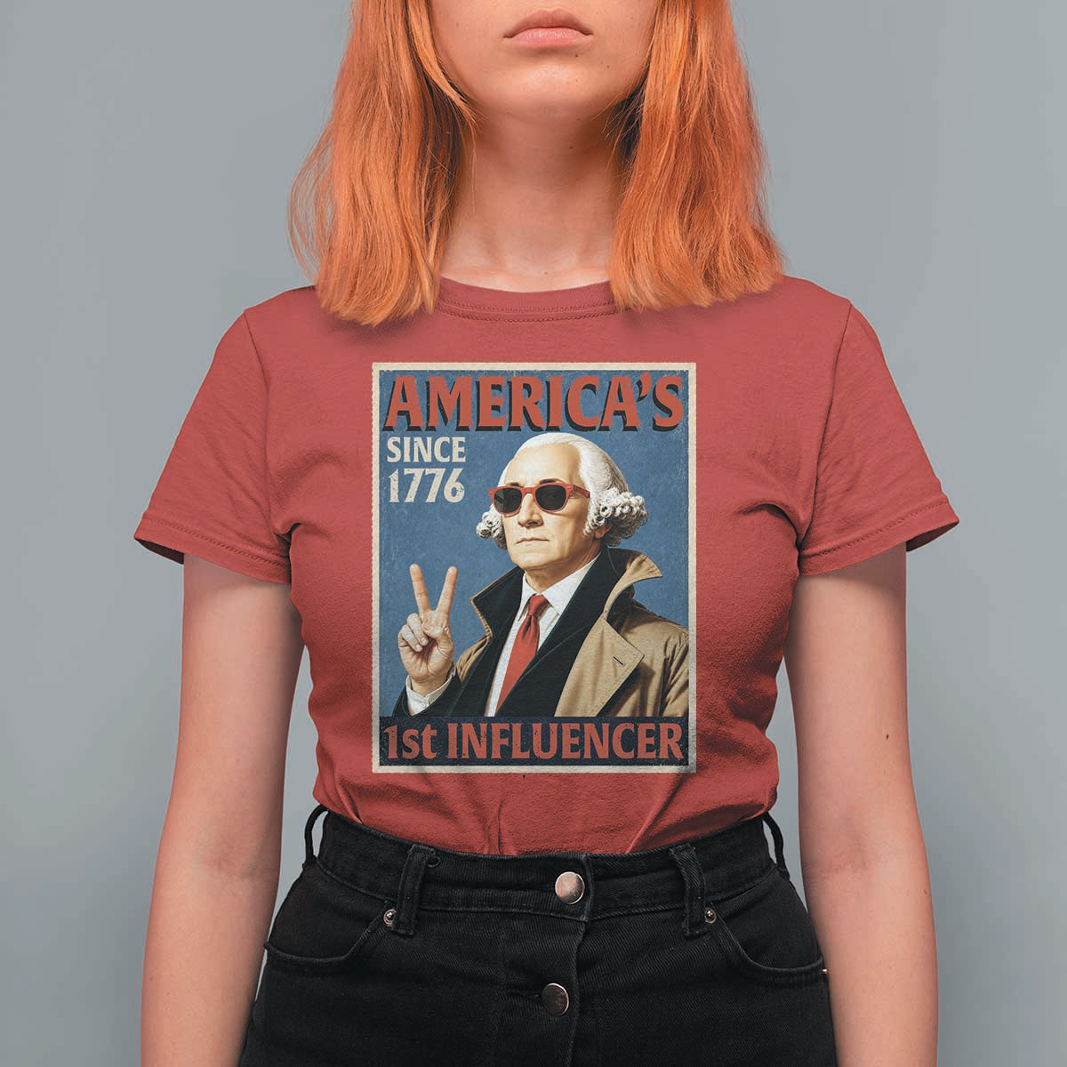 George Washington America's 1st Influencer T Shirt For Women Funny Founding Father USA