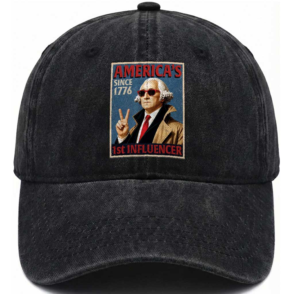 George Washington America's 1st Influencer Washed Cotton Baseball Cap Funny Founding Father USA