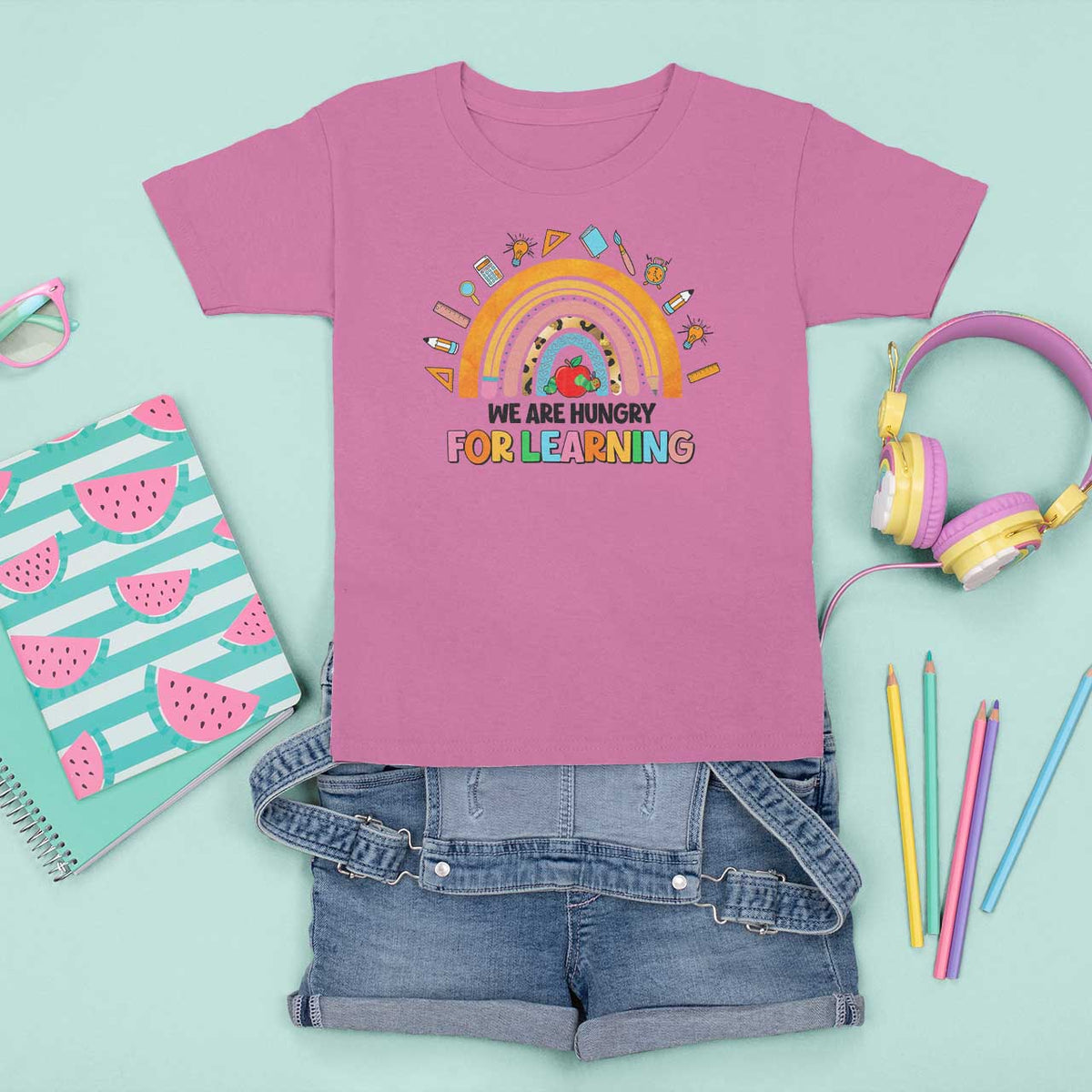 We Are Hungry For Learning T Shirt For Kid Back To School Rainbow Caterpillar Apple - Wonder Print Shop