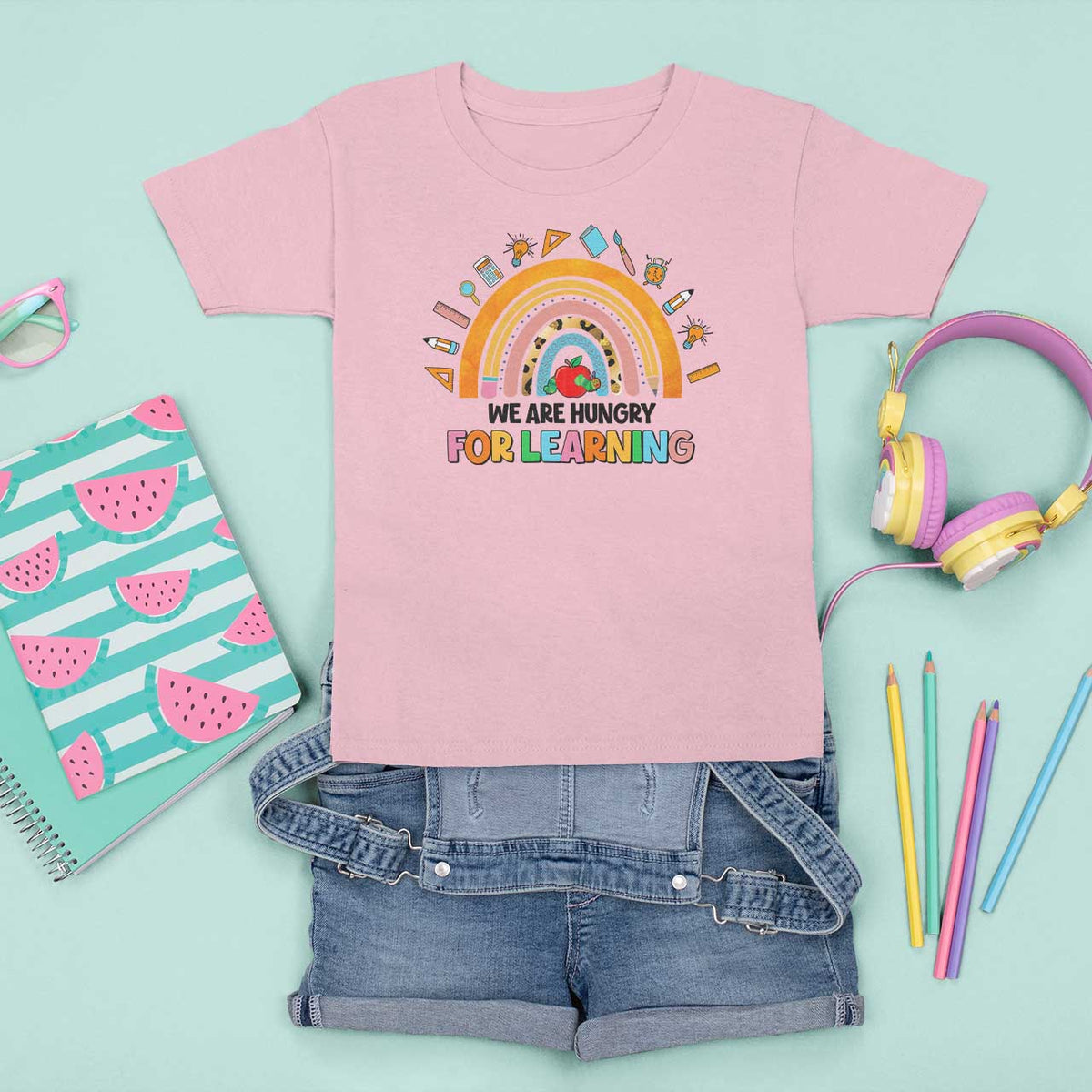 We Are Hungry For Learning T Shirt For Kid Back To School Rainbow Caterpillar Apple - Wonder Print Shop