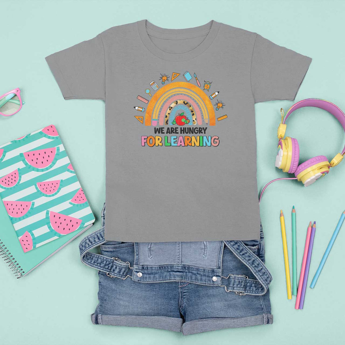 We Are Hungry For Learning T Shirt For Kid Back To School Rainbow Caterpillar Apple - Wonder Print Shop