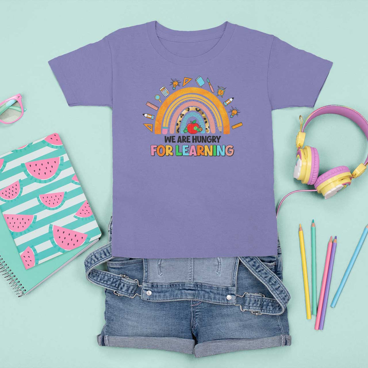 We Are Hungry For Learning T Shirt For Kid Back To School Rainbow Caterpillar Apple - Wonder Print Shop
