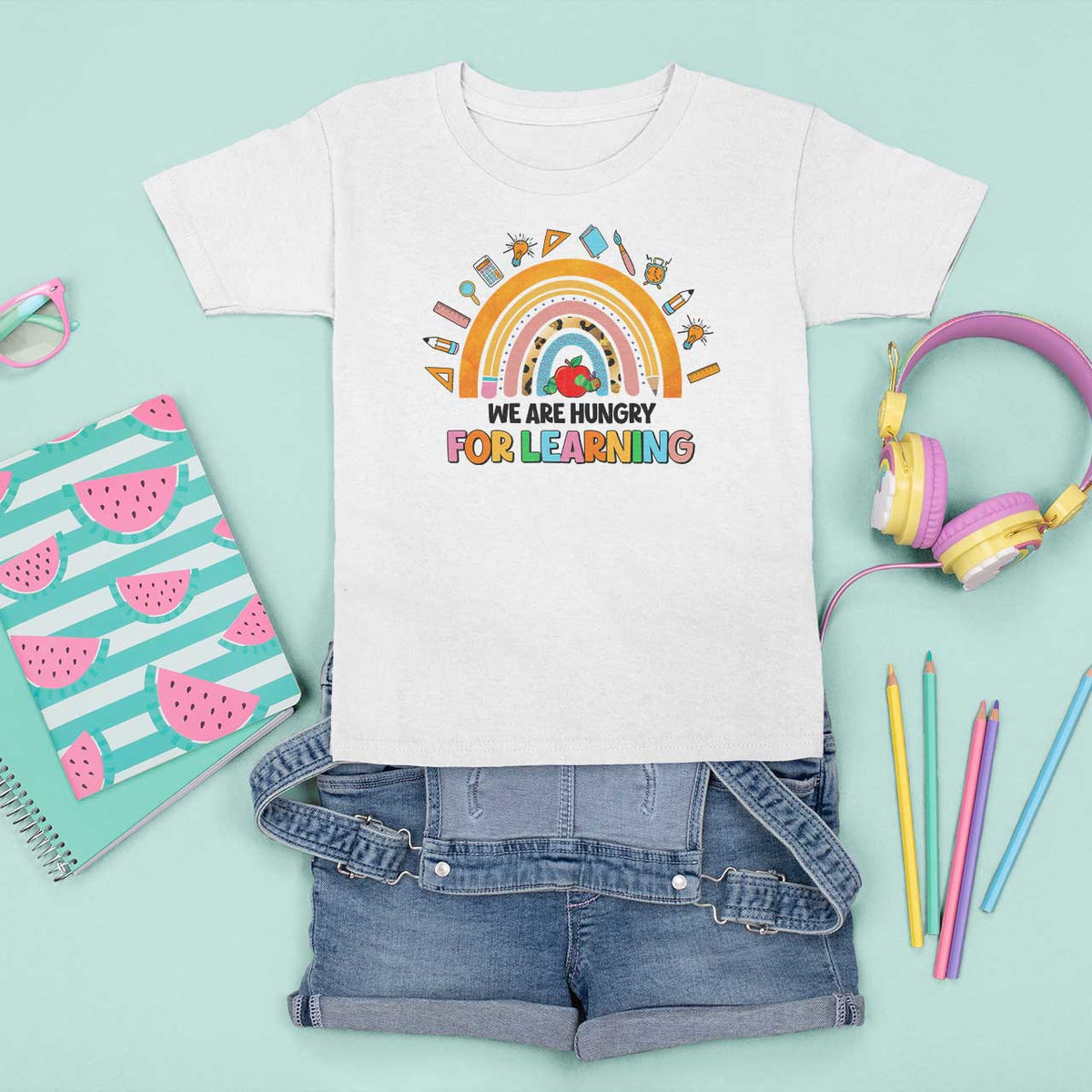 We Are Hungry For Learning T Shirt For Kid Back To School Rainbow Caterpillar Apple - Wonder Print Shop