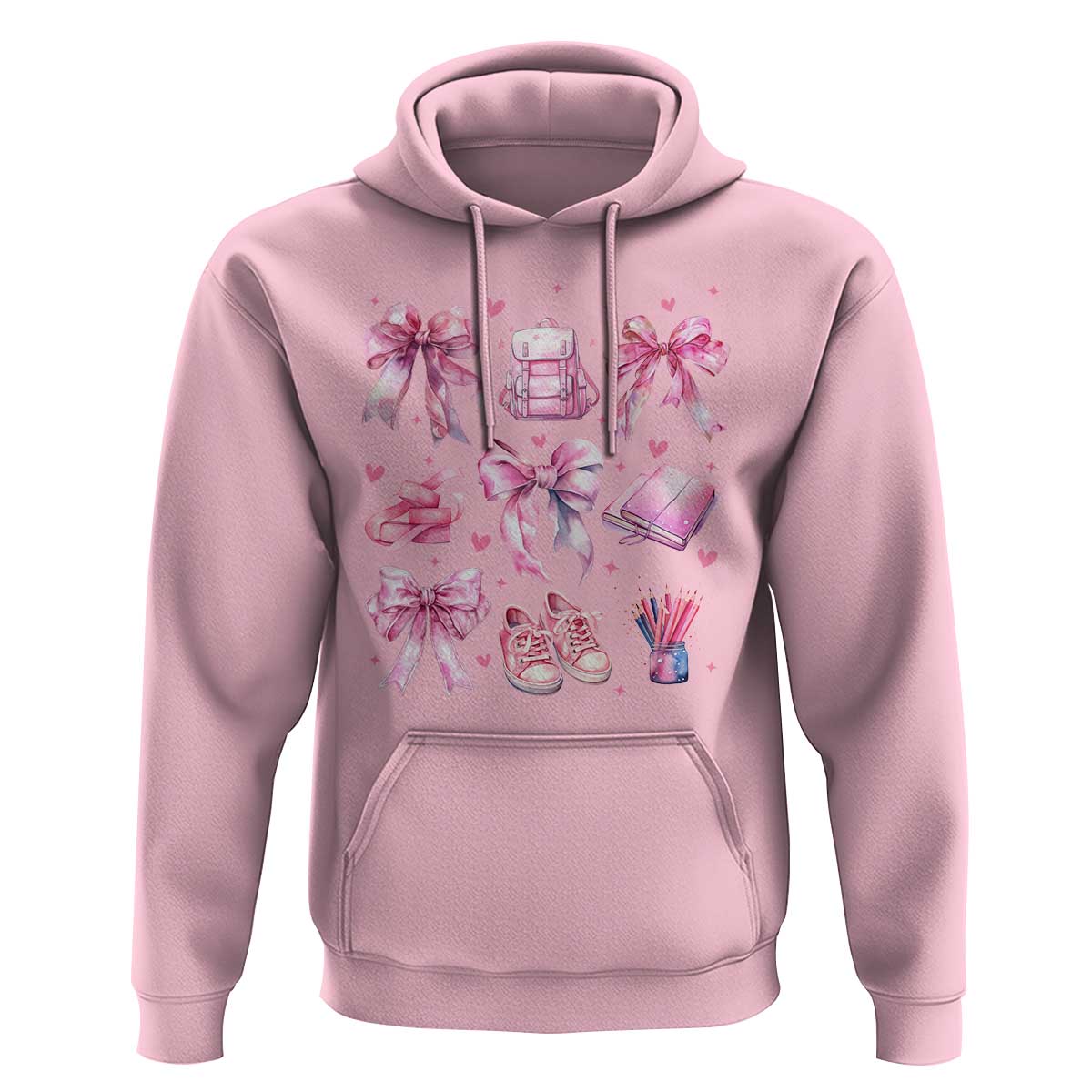 Coquette School Hoodie Pink Bow Heart Backpack Note Tape Pencil - Wonder Print Shop