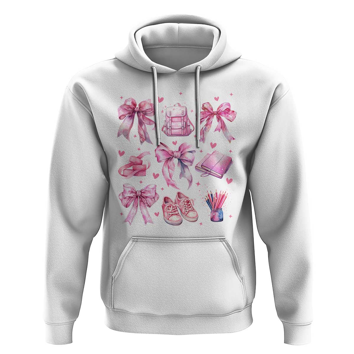 Coquette School Hoodie Pink Bow Heart Backpack Note Tape Pencil - Wonder Print Shop