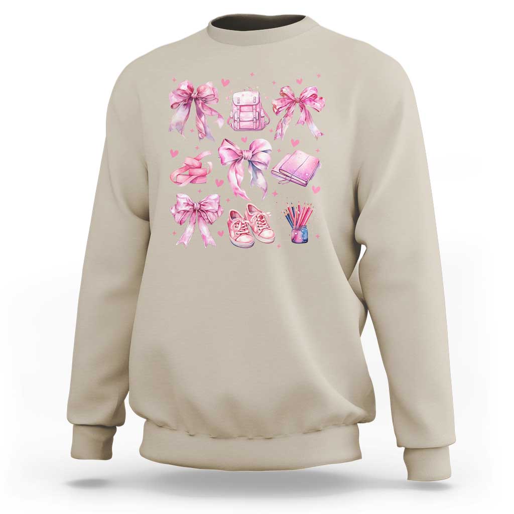 Coquette School Sweatshirt Pink Bow Heart Backpack Note Tape Pencil - Wonder Print Shop