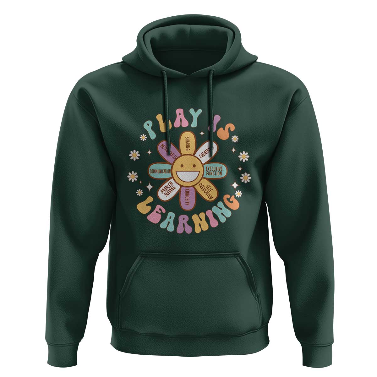 Play Is Learning Hoodie Teachers Inspirational Retro Groovy Daisy - Wonder Print Shop