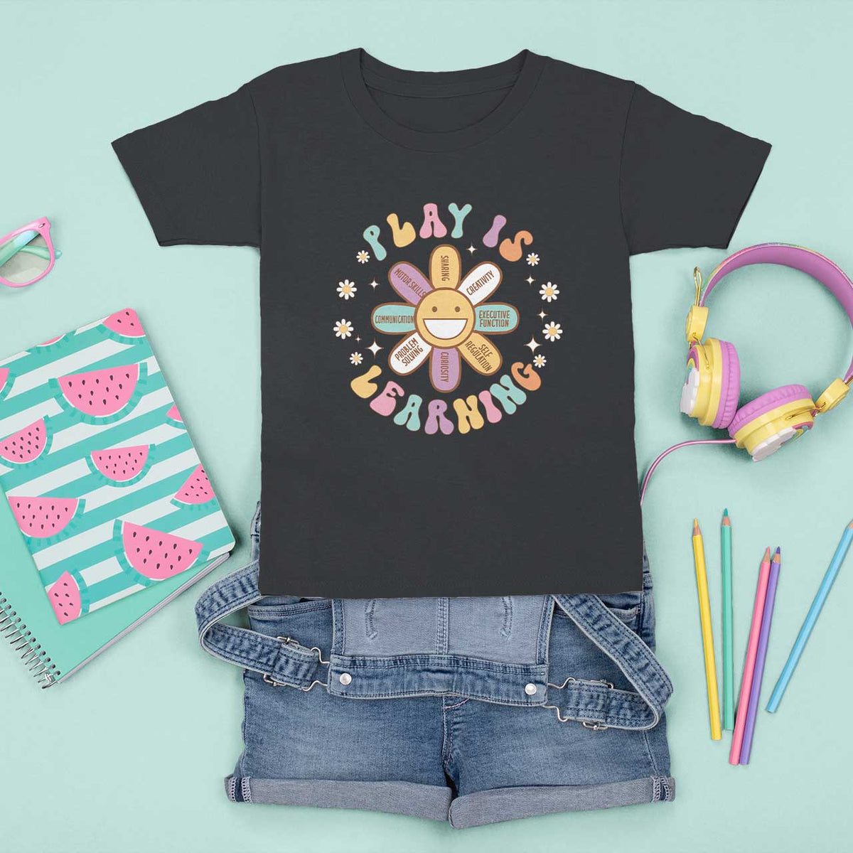 Play Is Learning T Shirt For Kid Teachers Inspirational Retro Groovy Daisy - Wonder Print Shop