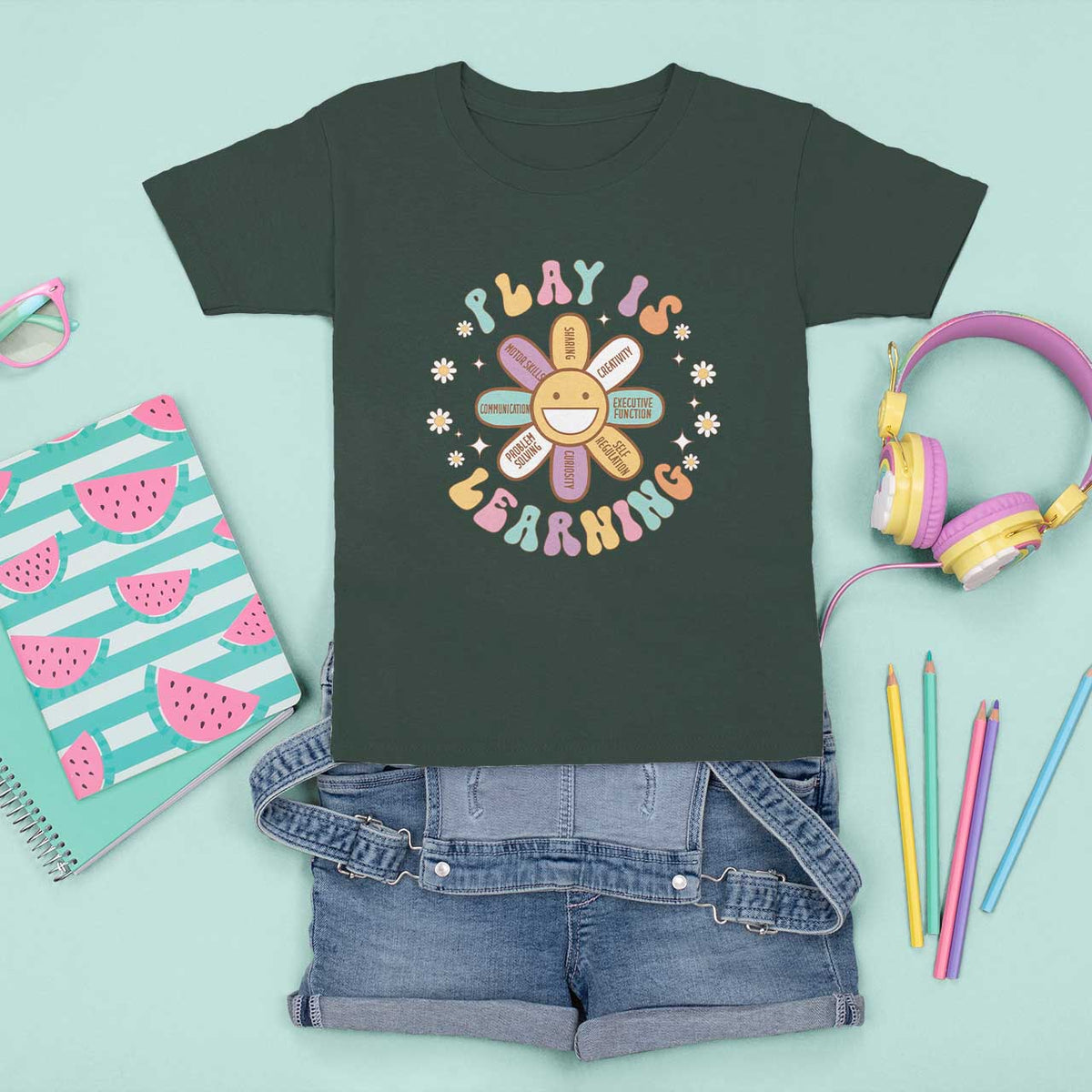 Play Is Learning T Shirt For Kid Teachers Inspirational Retro Groovy Daisy - Wonder Print Shop