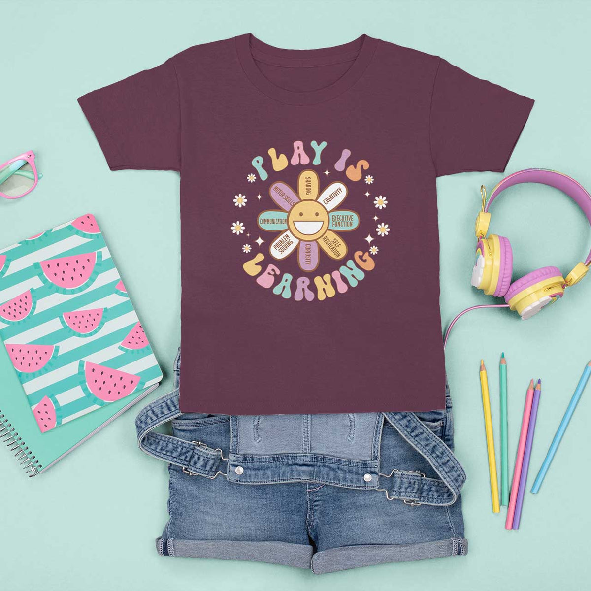 Play Is Learning T Shirt For Kid Teachers Inspirational Retro Groovy Daisy - Wonder Print Shop