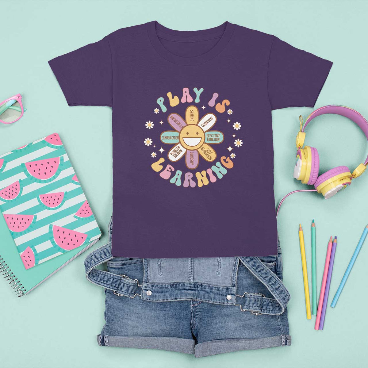 Play Is Learning T Shirt For Kid Teachers Inspirational Retro Groovy Daisy - Wonder Print Shop