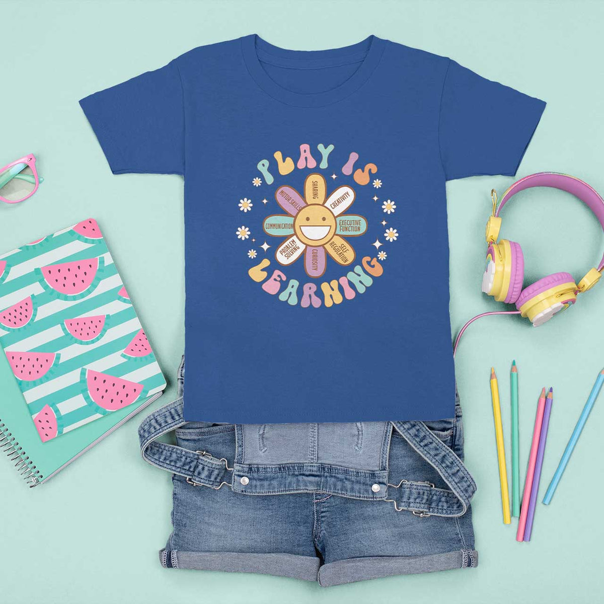 Play Is Learning T Shirt For Kid Teachers Inspirational Retro Groovy Daisy - Wonder Print Shop