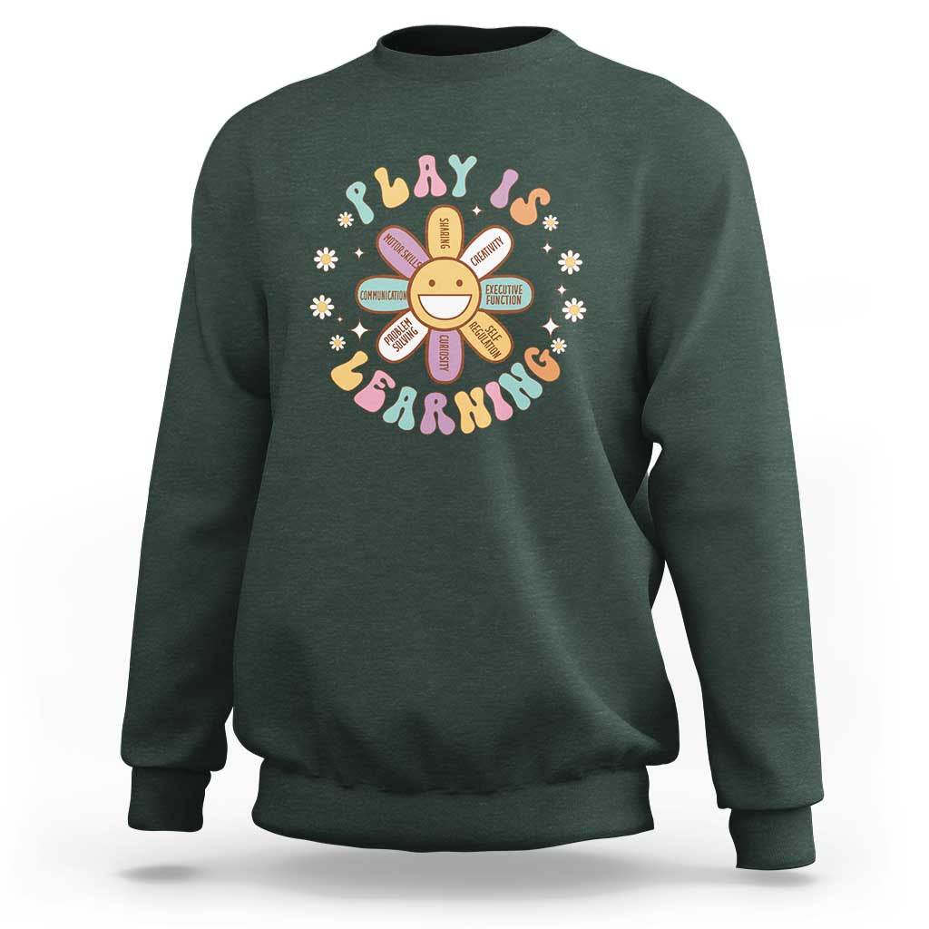 Play Is Learning Sweatshirt Teachers Inspirational Retro Groovy Daisy - Wonder Print Shop