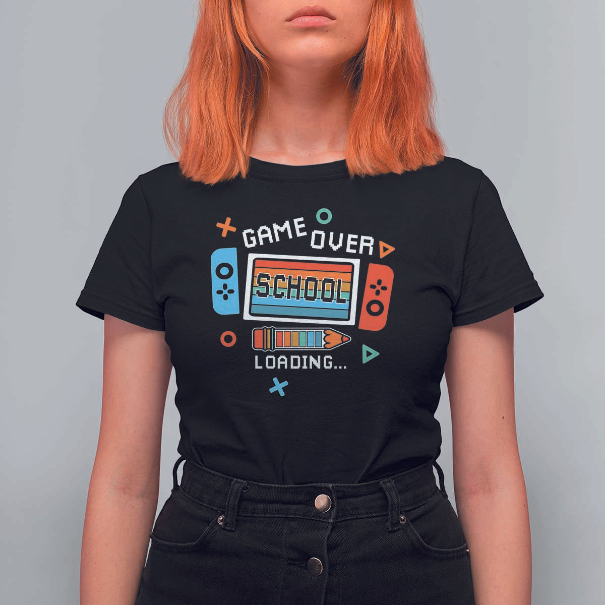 Game Over School Loading T Shirt For Women Game Console Pencil End Summer - Wonder Print Shop