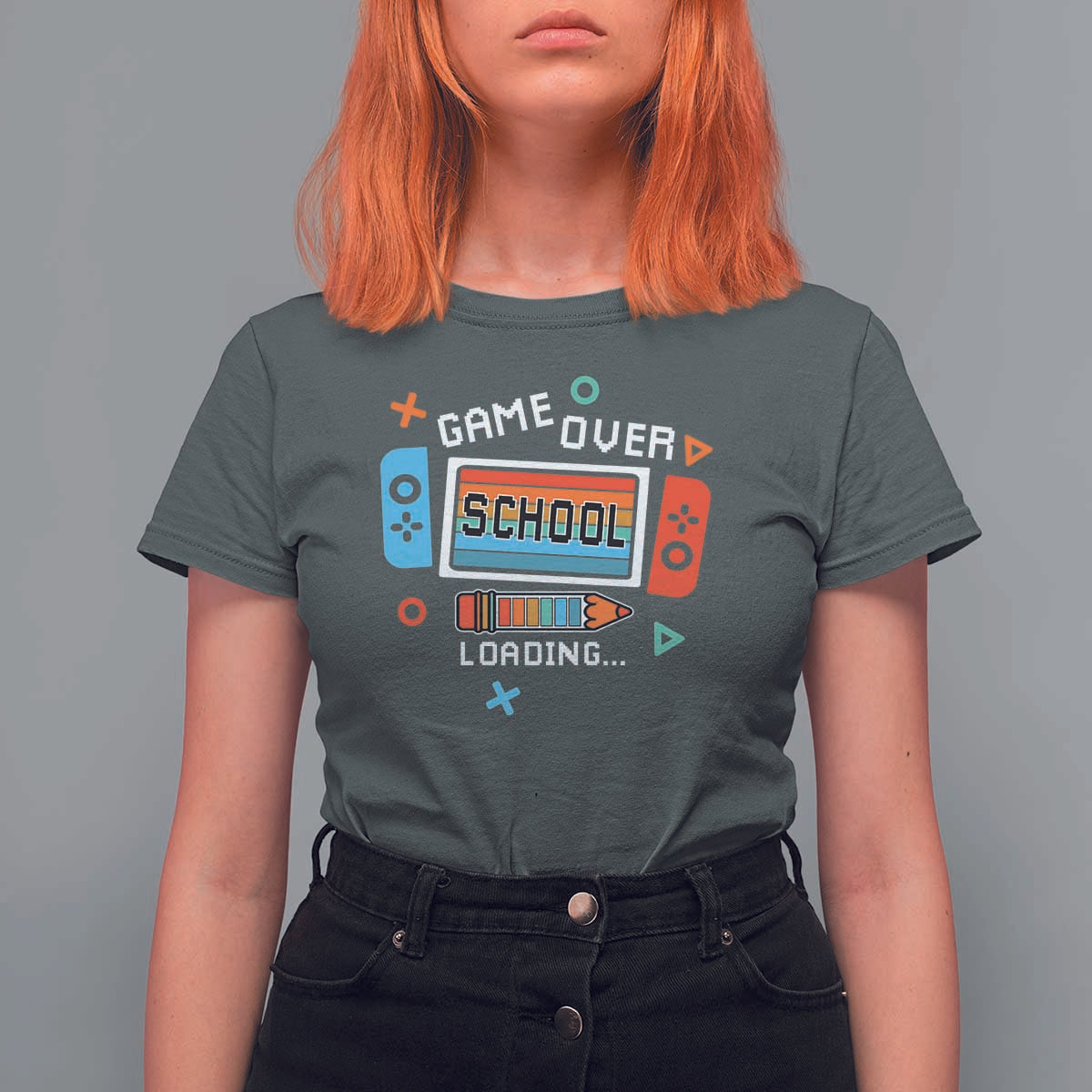 Game Over School Loading T Shirt For Women Game Console Pencil End Summer - Wonder Print Shop