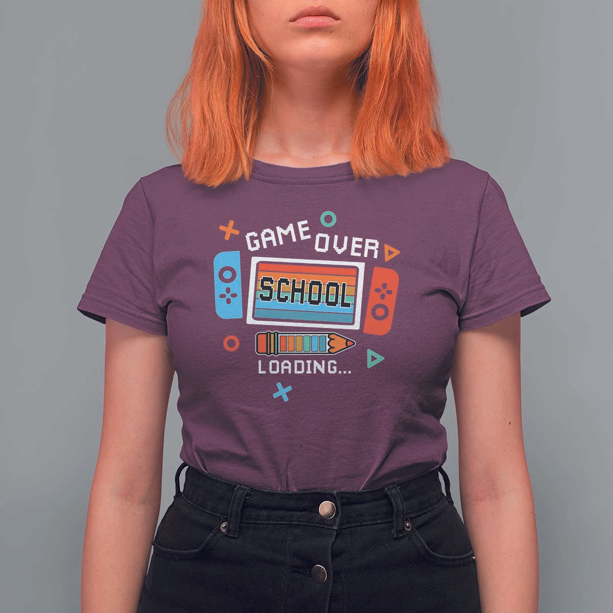 Game Over School Loading T Shirt For Women Game Console Pencil End Summer - Wonder Print Shop