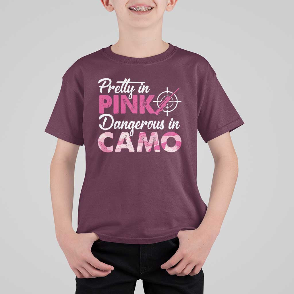Funny Hunter T Shirt For Kid Pretty In Pink Dangerous In Camo Hunting - Wonder Print Shop