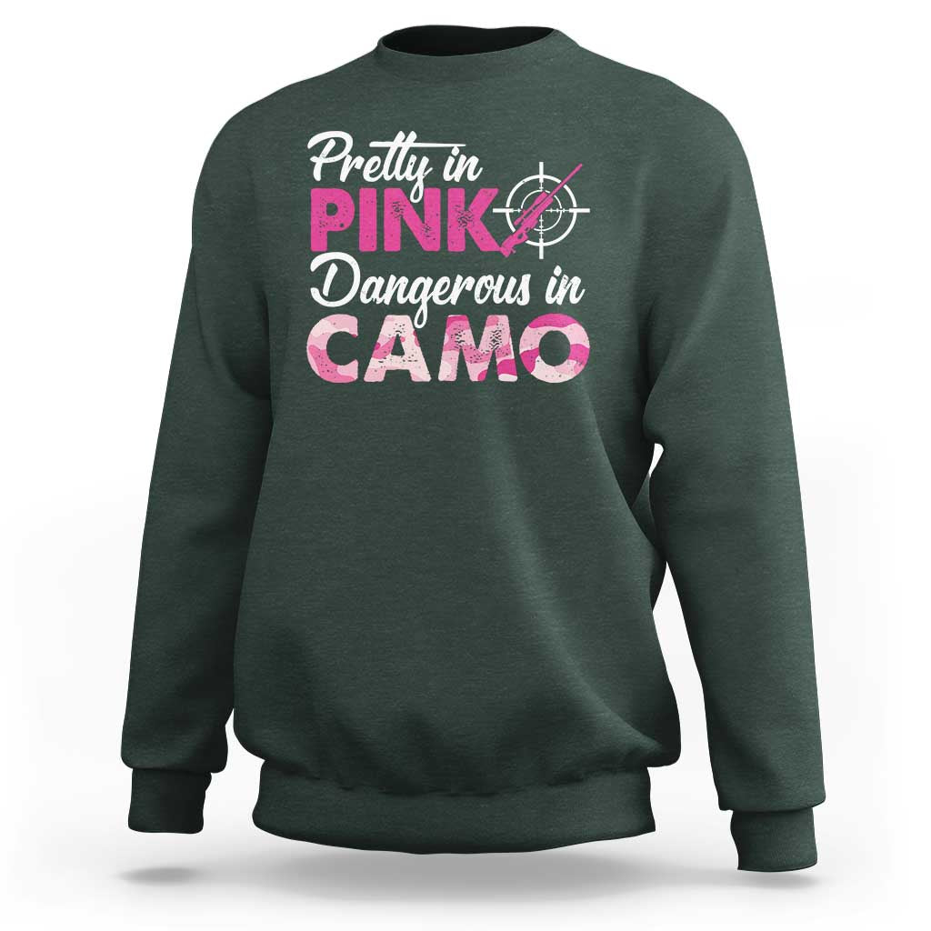 Funny Hunter Sweatshirt Pretty In Pink Dangerous In Camo Hunting - Wonder Print Shop