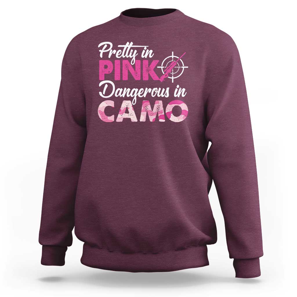 Funny Hunter Sweatshirt Pretty In Pink Dangerous In Camo Hunting - Wonder Print Shop