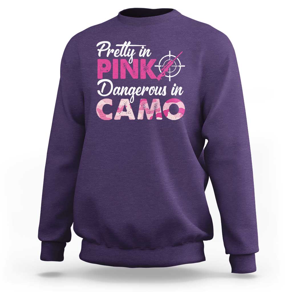 Funny Hunter Sweatshirt Pretty In Pink Dangerous In Camo Hunting - Wonder Print Shop