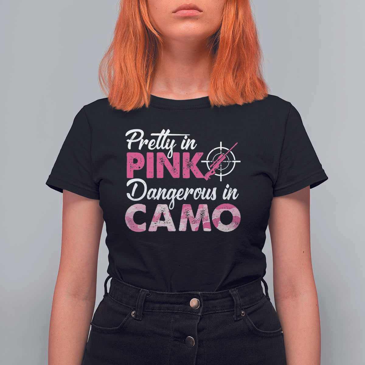 Funny Hunter T Shirt For Women Pretty In Pink Dangerous In Camo Hunting - Wonder Print Shop