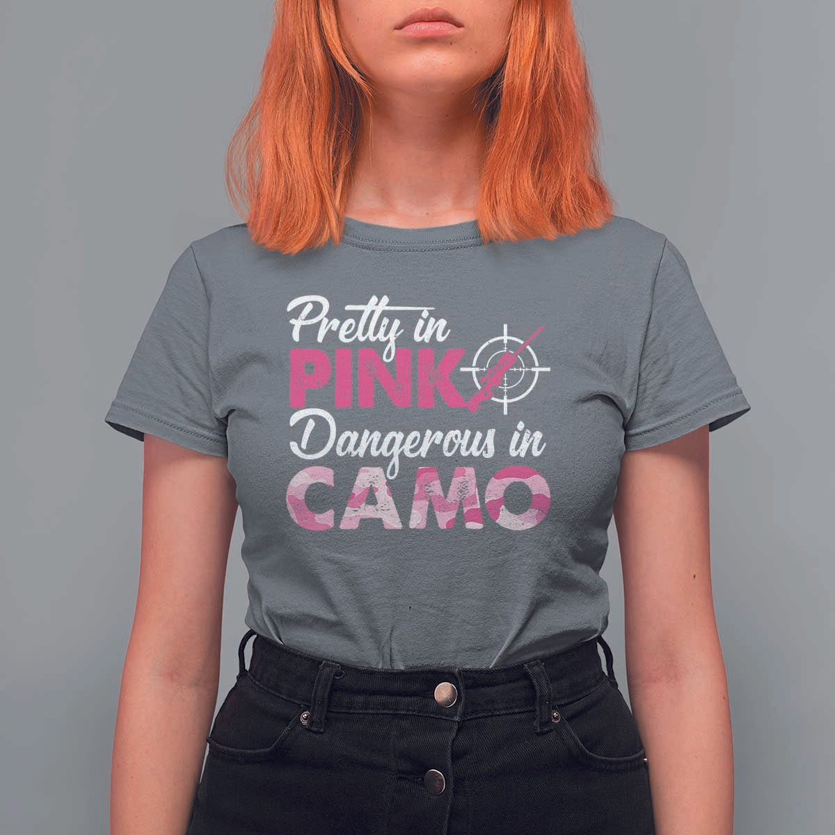 Funny Hunter T Shirt For Women Pretty In Pink Dangerous In Camo Hunting - Wonder Print Shop