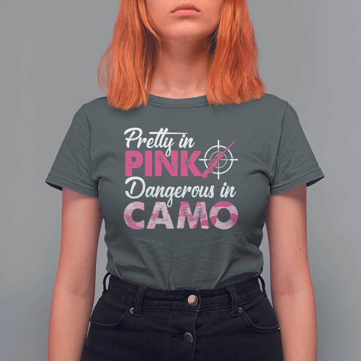 Funny Hunter T Shirt For Women Pretty In Pink Dangerous In Camo Hunting - Wonder Print Shop