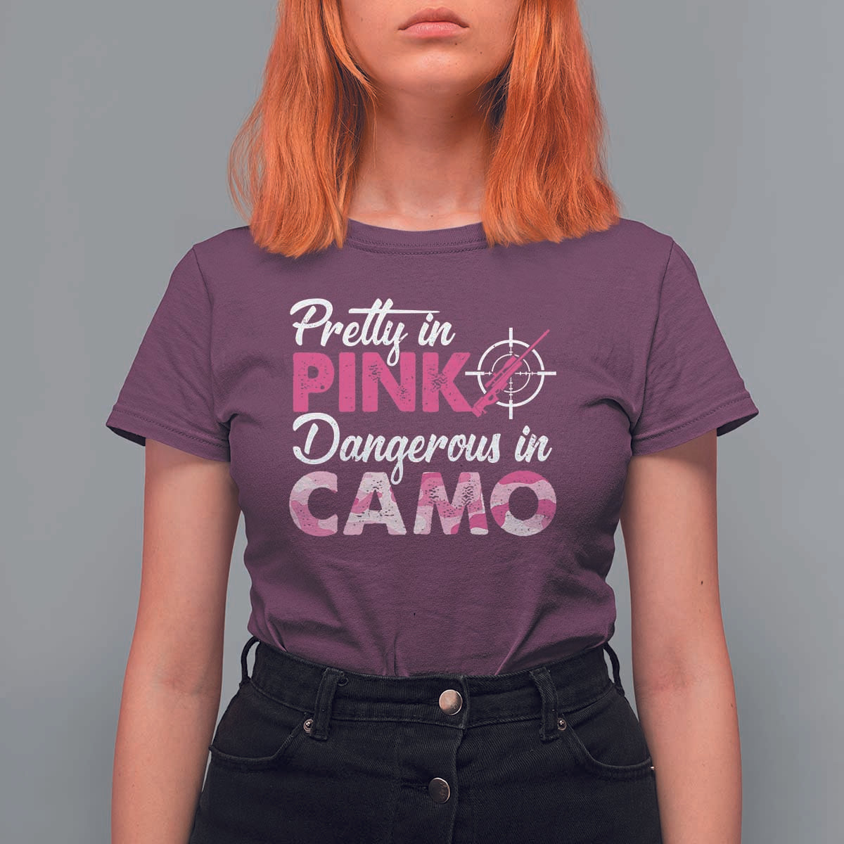 Funny Hunter T Shirt For Women Pretty In Pink Dangerous In Camo Hunting - Wonder Print Shop