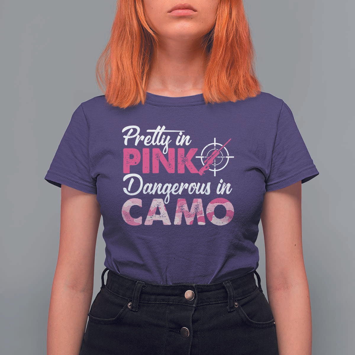 Funny Hunter T Shirt For Women Pretty In Pink Dangerous In Camo Hunting - Wonder Print Shop