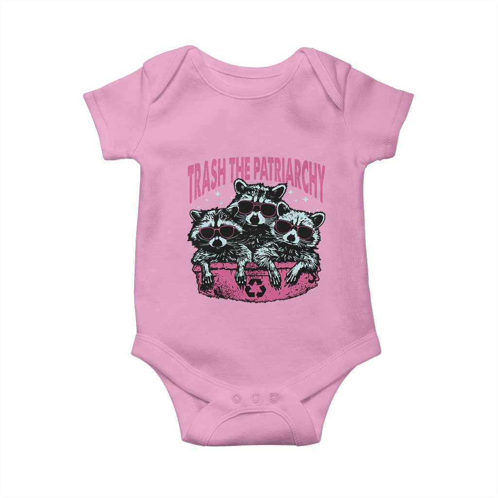 Funny Trash The Patriarchy Baby Onesie Feral Feminist Racoon - Wonder Print Shop
