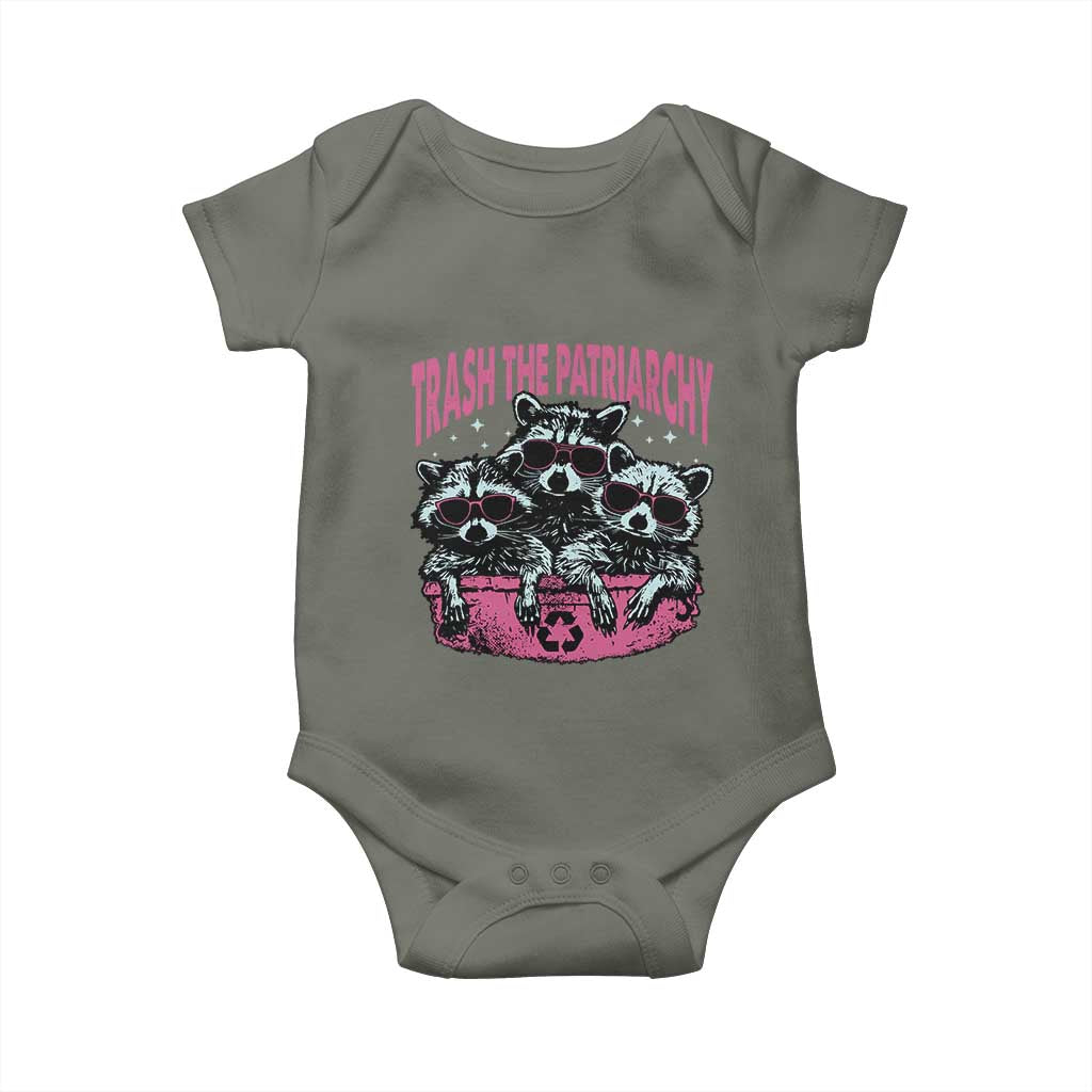 Funny Trash The Patriarchy Baby Onesie Feral Feminist Racoon - Wonder Print Shop