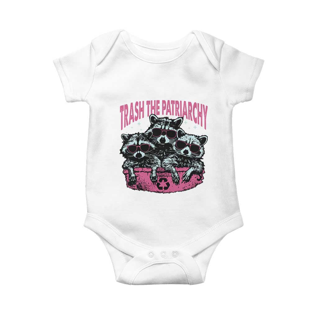 Funny Trash The Patriarchy Baby Onesie Feral Feminist Racoon - Wonder Print Shop