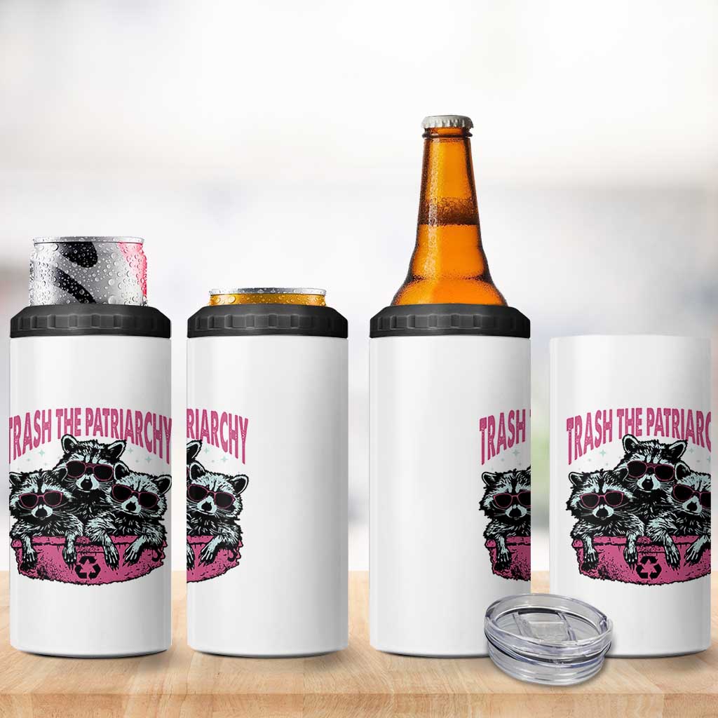 Funny Trash The Patriarchy 4 in 1 Can Cooler Tumbler Feral Feminist Racoon - Wonder Print Shop