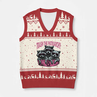 Funny Trash The Patriarchy V-Neck Knit Sweater Vest Feral Feminist Racoon - Wonder Print Shop