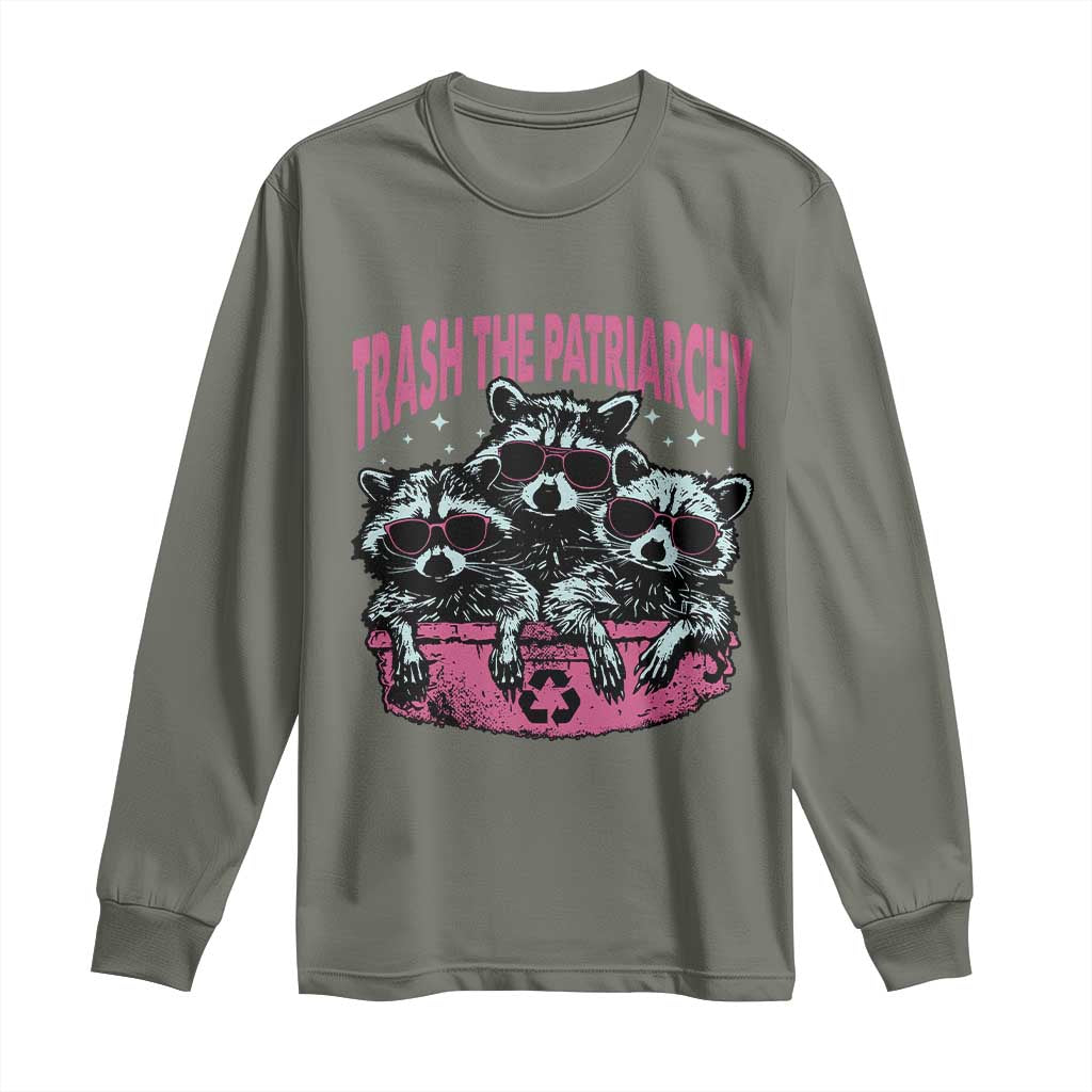 Funny Trash The Patriarchy Long Sleeve Shirt Feral Feminist Racoon - Wonder Print Shop