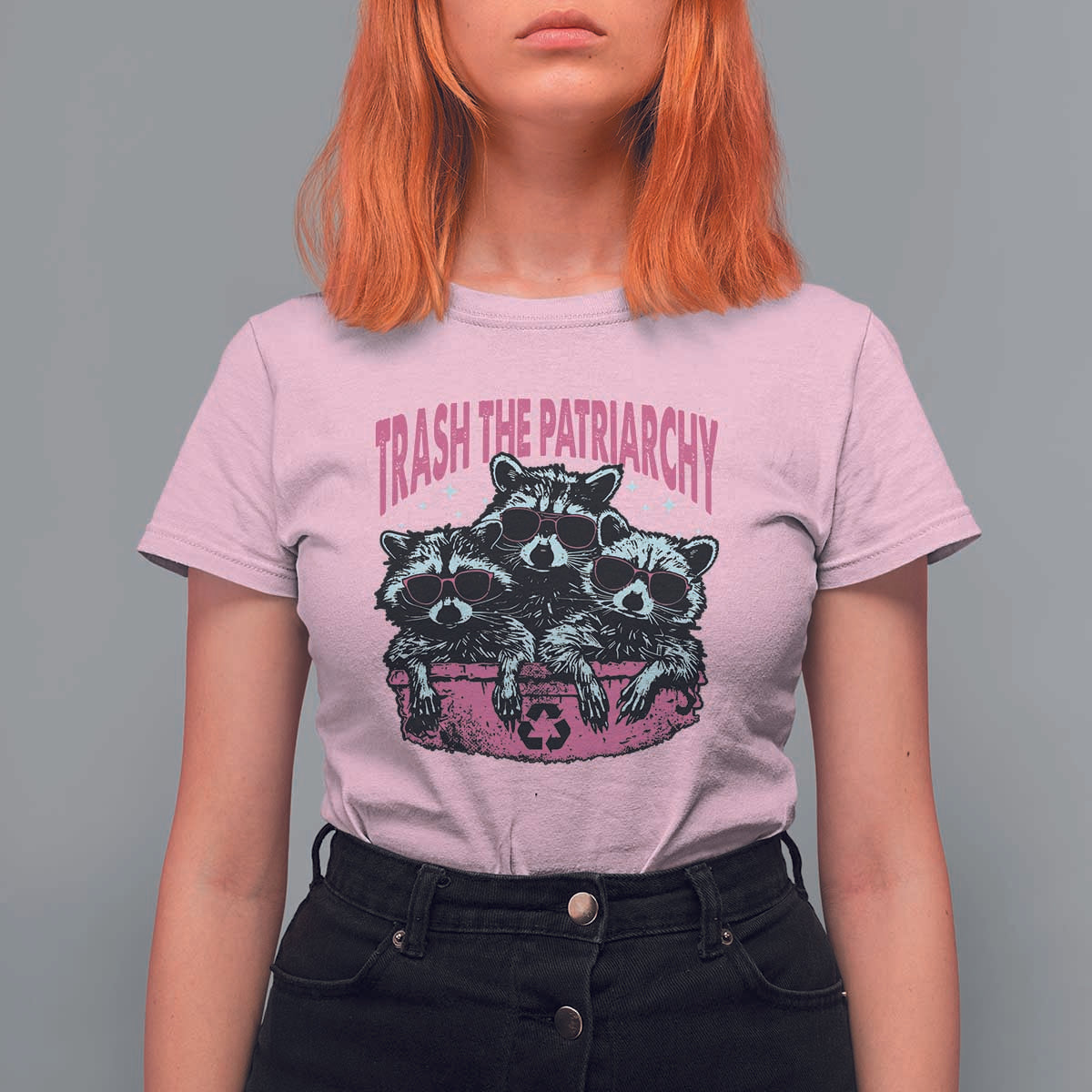 Funny Trash The Patriarchy T Shirt For Women Feral Feminist Racoon - Wonder Print Shop