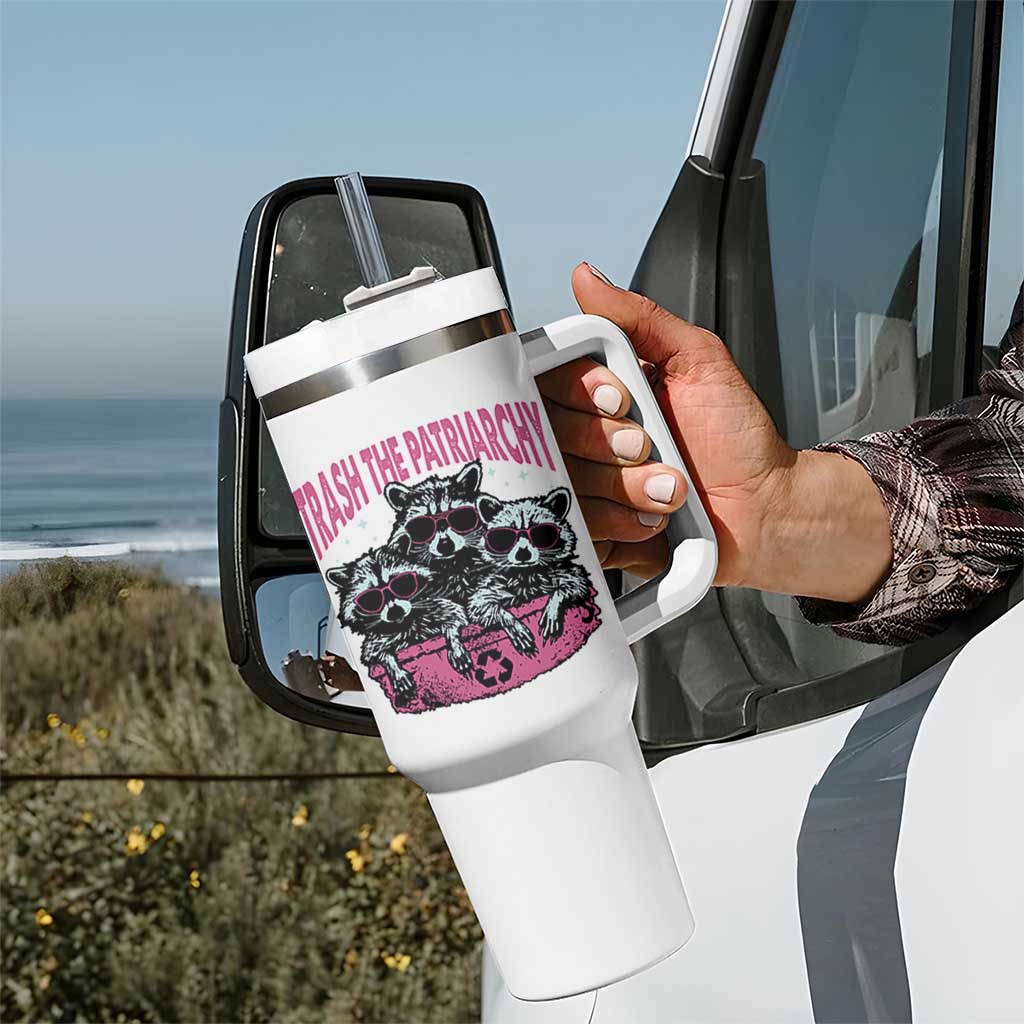 Funny Trash The Patriarchy Tumbler With Handle Feral Feminist Racoon - Wonder Print Shop