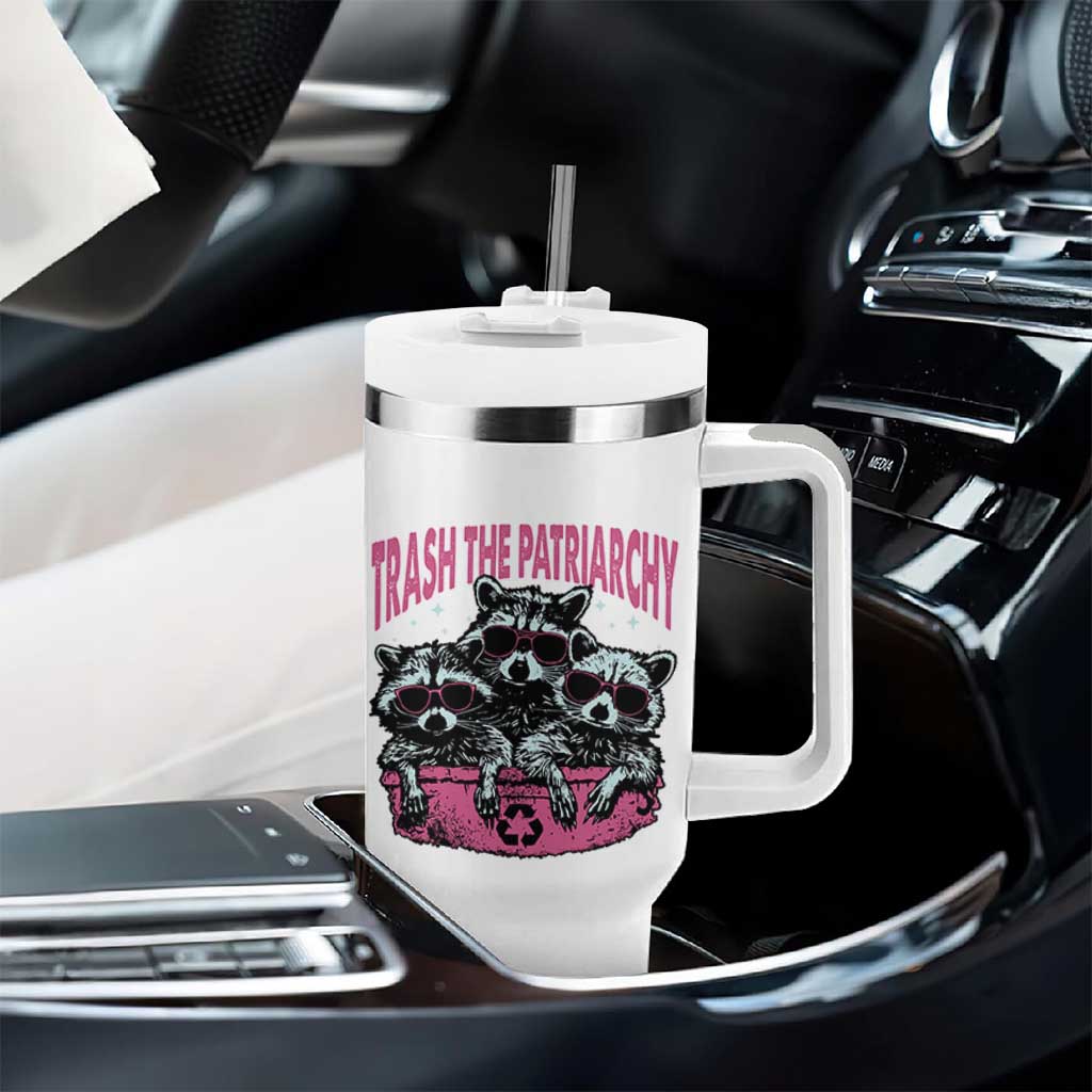 Funny Trash The Patriarchy Tumbler With Handle Feral Feminist Racoon - Wonder Print Shop