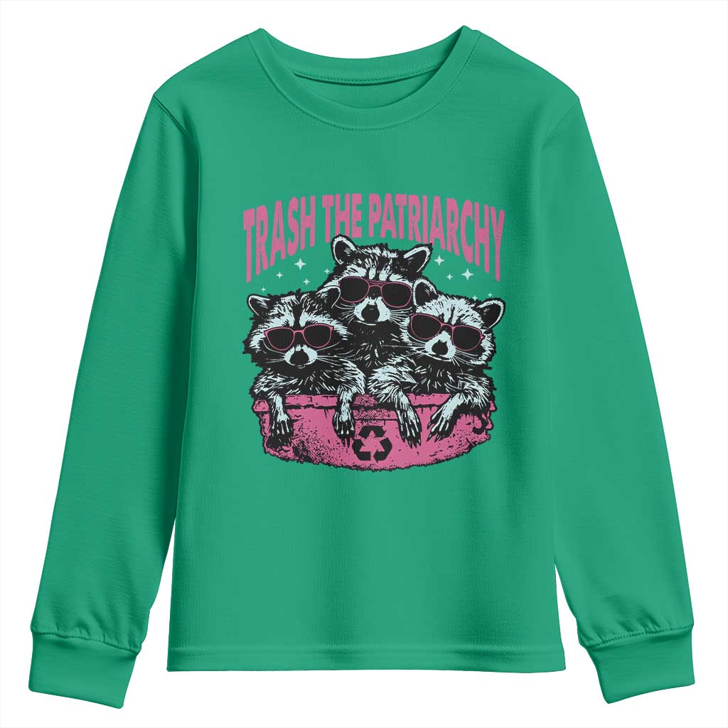 Funny Trash The Patriarchy Youth Sweatshirt Feral Feminist Racoon - Wonder Print Shop