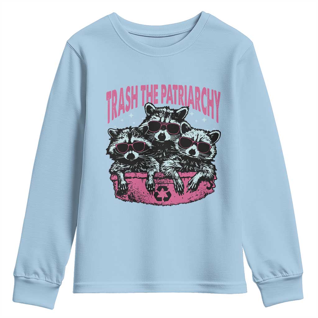 Funny Trash The Patriarchy Youth Sweatshirt Feral Feminist Racoon - Wonder Print Shop