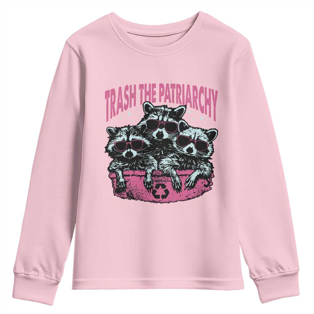 Funny Trash The Patriarchy Youth Sweatshirt Feral Feminist Racoon - Wonder Print Shop