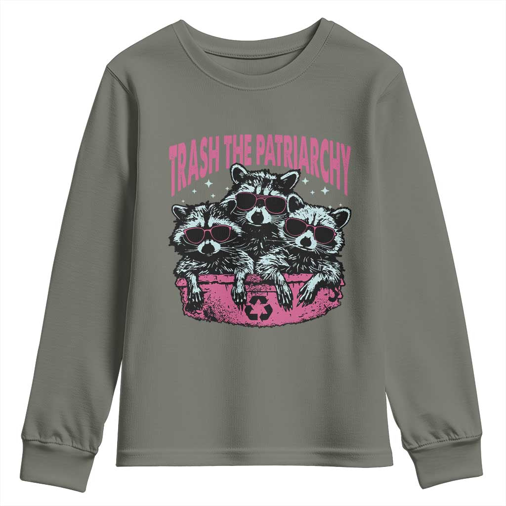 Funny Trash The Patriarchy Youth Sweatshirt Feral Feminist Racoon - Wonder Print Shop