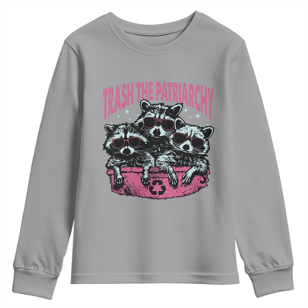Funny Trash The Patriarchy Youth Sweatshirt Feral Feminist Racoon - Wonder Print Shop