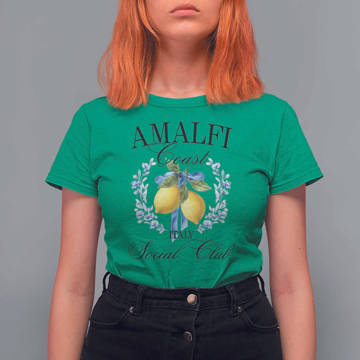 Amalfi Italy Coast Social Club T Shirt For Women Coquette Bow Lemon Travel - Wonder Print Shop