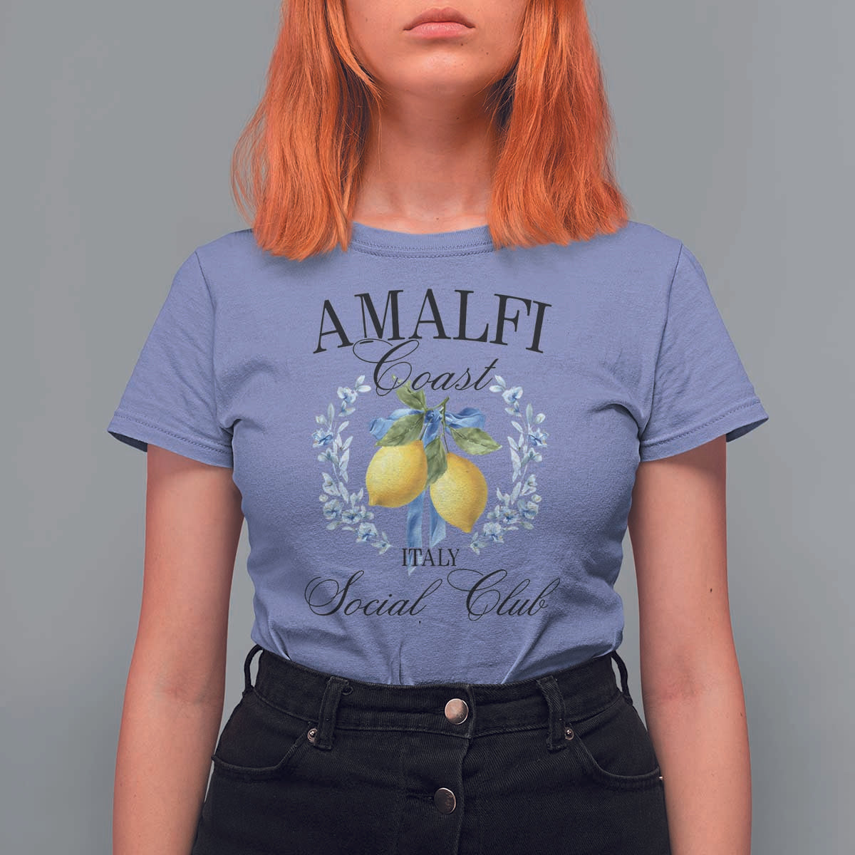 Amalfi Italy Coast Social Club T Shirt For Women Coquette Bow Lemon Travel - Wonder Print Shop