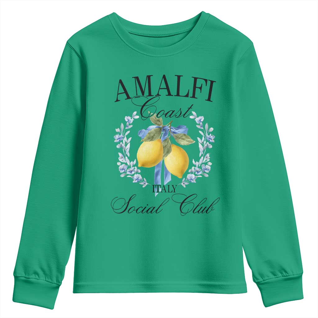 Amalfi Italy Coast Social Club Youth Sweatshirt Coquette Bow Lemon Travel - Wonder Print Shop