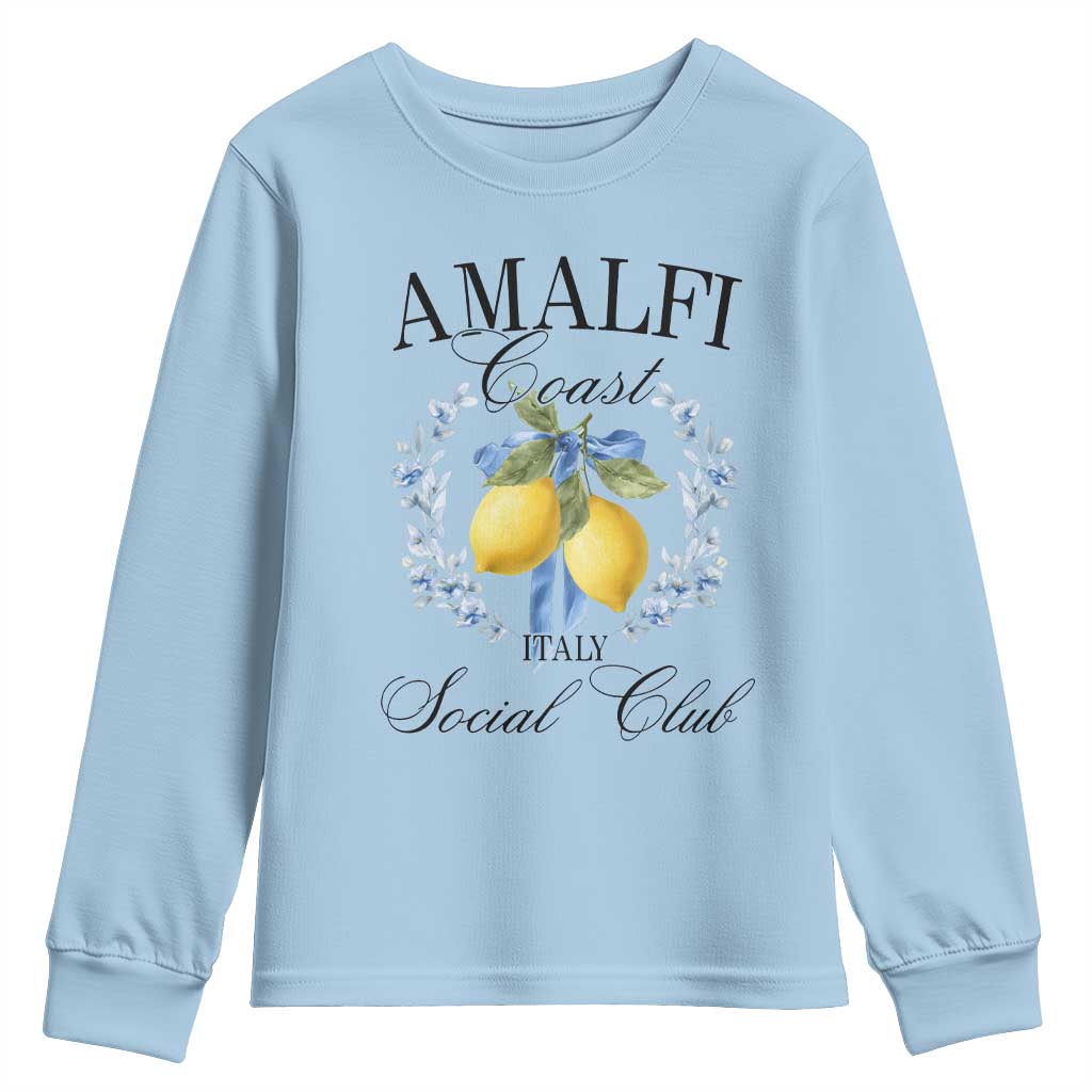 Amalfi Italy Coast Social Club Youth Sweatshirt Coquette Bow Lemon Travel - Wonder Print Shop