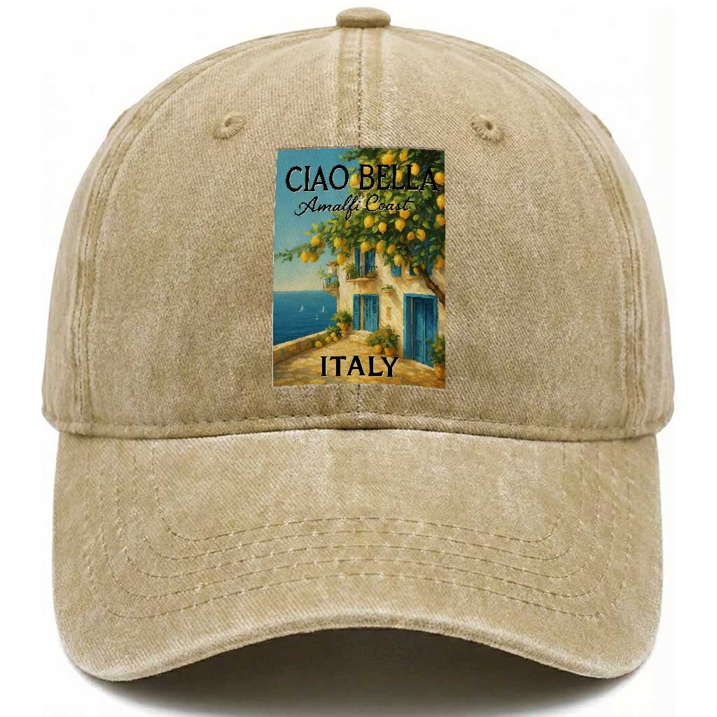 Italian Summer Amalfi Coast Washed Cotton Baseball Cap Ciao Bella Italy Lemon