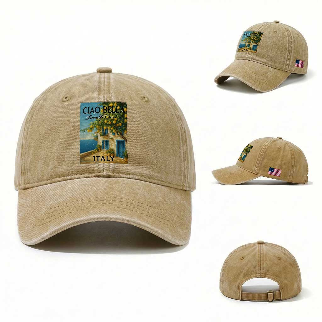Italian Summer Amalfi Coast Washed Cotton Baseball Cap Ciao Bella Italy Lemon